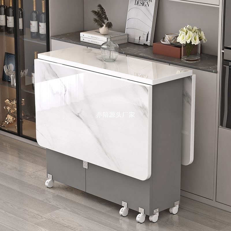 Light Luxury Folding Home Dining Table Small Apartment Multifunctional Movable Rectangular Dining Table with Wheels
