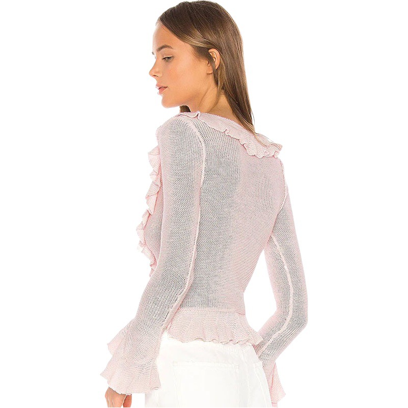 2024 Autumn Cross-Border Independent Station Amazon’S Popular V Neck Lotus Leaf Slim Y2K Sweater Cardigan Long Sleeve Short Top