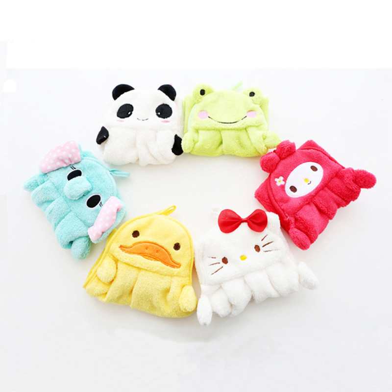 Picture of Korean Style Kitchen Cute Children Cartoon Microfiber Coral Velvet Animal Embroider Hanging Hand Towel Hand Towel