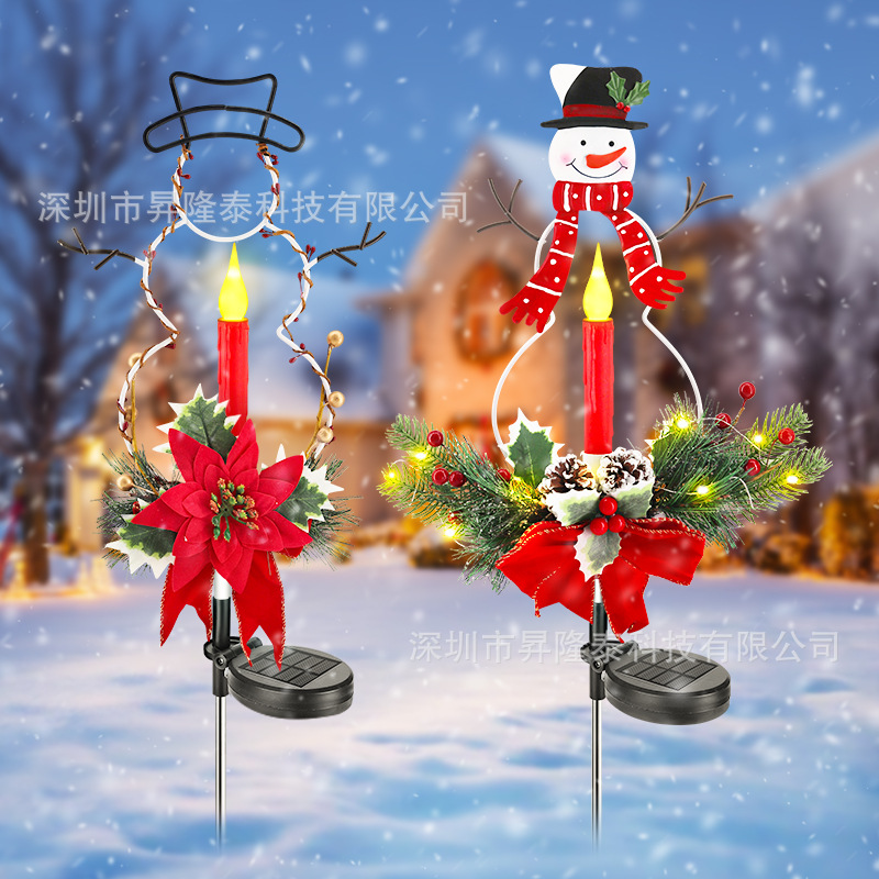 Solar Outdoor Lawn Lamp Snowman Candle Christmas Lamp Led Waterproof and Cold-Proof Ground Lamp Courtyard Garden Lamp