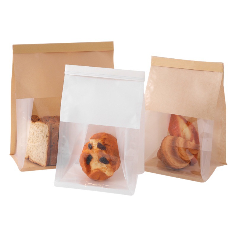 Curled Wire Sealed Toast Bag Food Grade Open Window Transparent Pastry Heart Bag Eight Side Sealed Kraft Paper Bread Bag