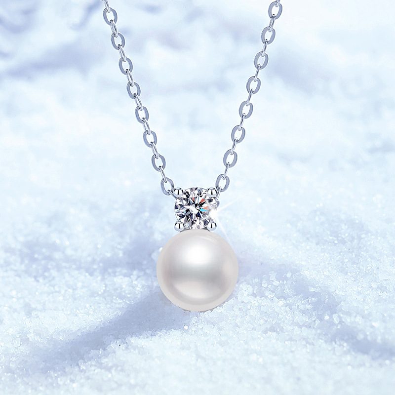 S925 sterling silver necklace genuine goods natural freshwater pearl bright round simple temperament 30 moissanite necklace wholesale