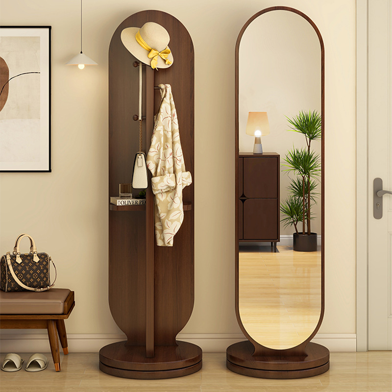 Full-Length Mirror, Dressing Mirror, Clothes Hanger, Simple Floor-To-Ceiling Mirror, Home Fitting Mirror, Coat Rack, Integrated Wooden Rotating Mirror