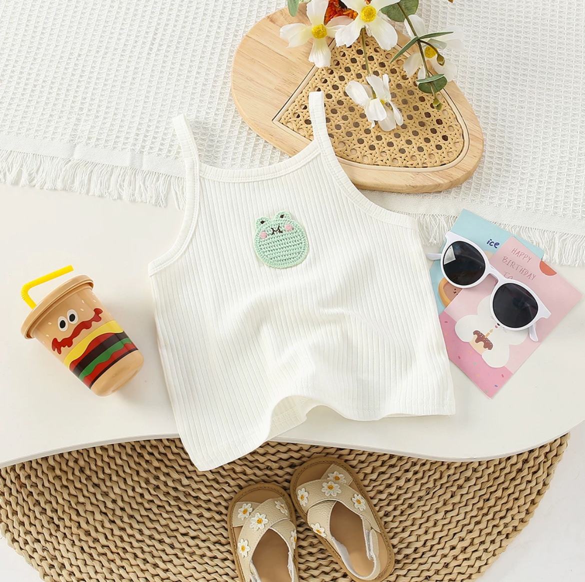 Picture of 2024 Women's Sleeveless Top Cartoon Embroidered Knitted Slim-Fit Stretch Vest Girl's Sling Top Candy Color Summer Dress