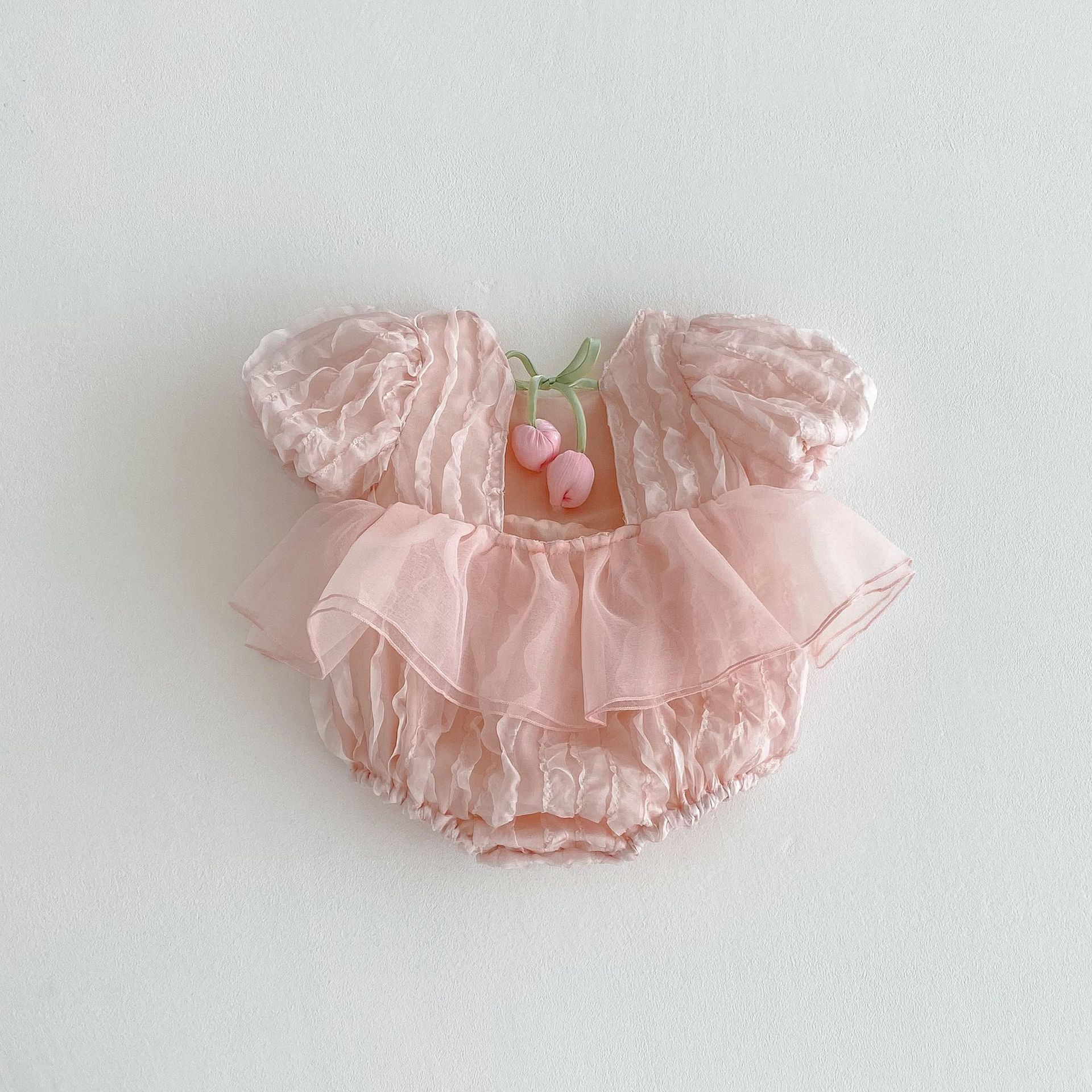 Picture of Ins Summer New Puff Sleeve Short-sleeved Body Clothes Baby Girl Sweet Cute Backless Lace Hare Dress