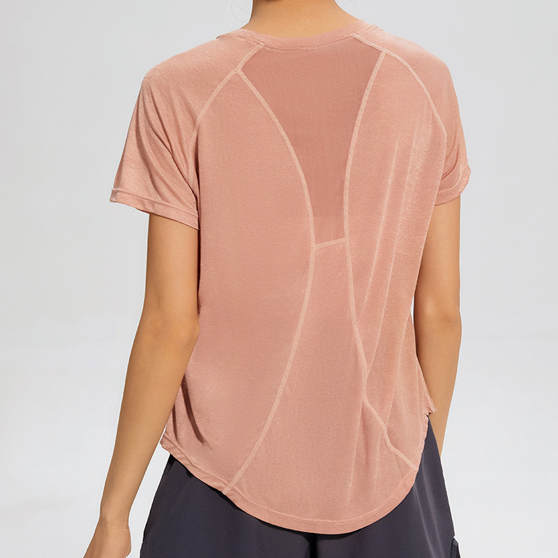 Picture of European and American Sports Short-sleeved Women's Yoga Top Gym Running Training Loose T-shirt Mesh Thin Fitness Clothes for Summer