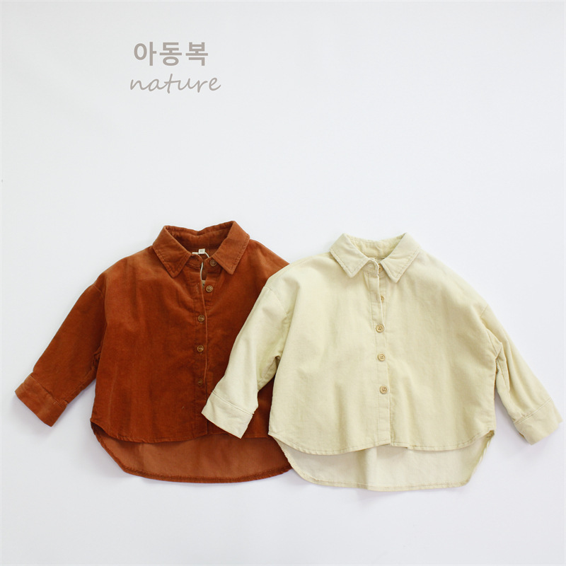 2025 Spring Children's Shirt Class A Boys' Shirt Korean Style Joker Lapel Corduroy Girls' Shirt Wholesale