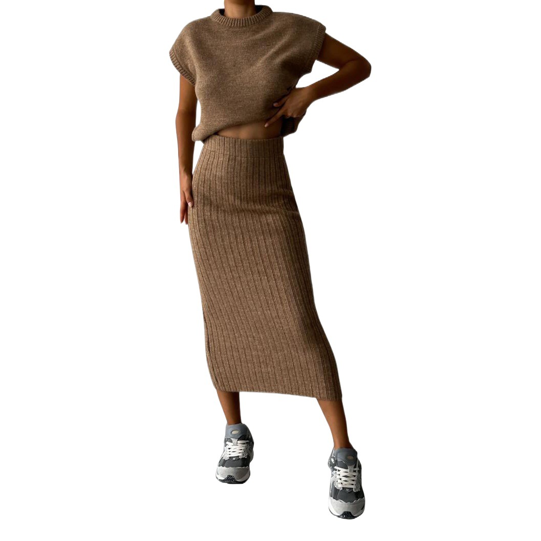 European and american cross-border independent station amazon 2024 popular sweater suit women's sleeveless pullover top slim dress