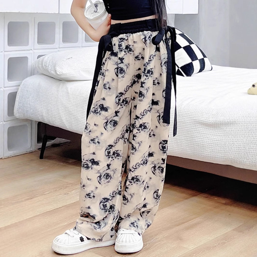 Picture of Girls' Pants Summer Kidsren's Ice Silk Casual Pants Sweatpants Spring & Fall New Thin Anti-Mosquito Pants Medium and Large Kidsren's Summer Clothes