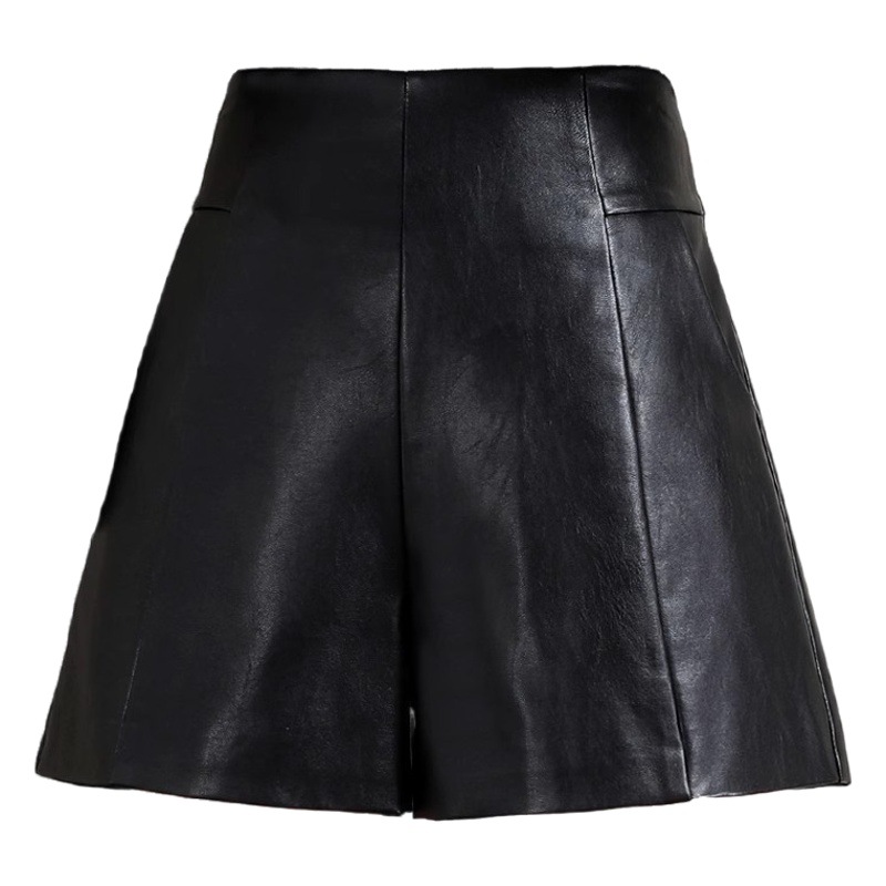 Autumn and Winter Large Size Wide Pants for Chubby Girls Women's High Waist Outer Wear Slimming PU Leather Shorts A- line Casual All-match Base Boots Pants
