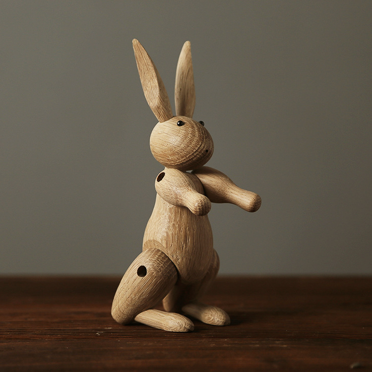 Nordic Denmark Wood Carved Rabbit Miss Joint Puppet Ornaments Home Living Room Children's Room Model Room Soft Decoration