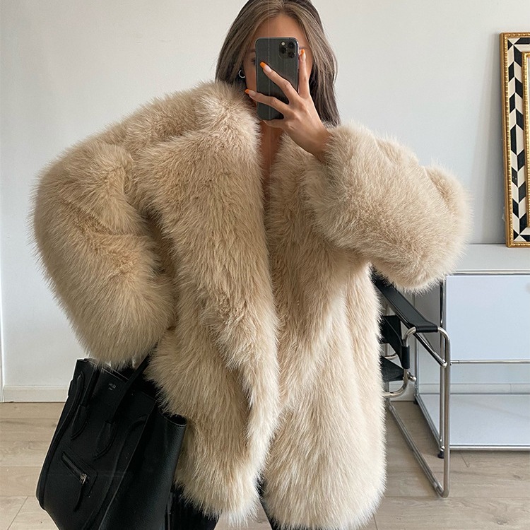 Kintoka Faux Fox Fur 2023 Fur Coat Women's Mid-length Elegant Large Lapel Loose Cyber Celebrity Plush Coat