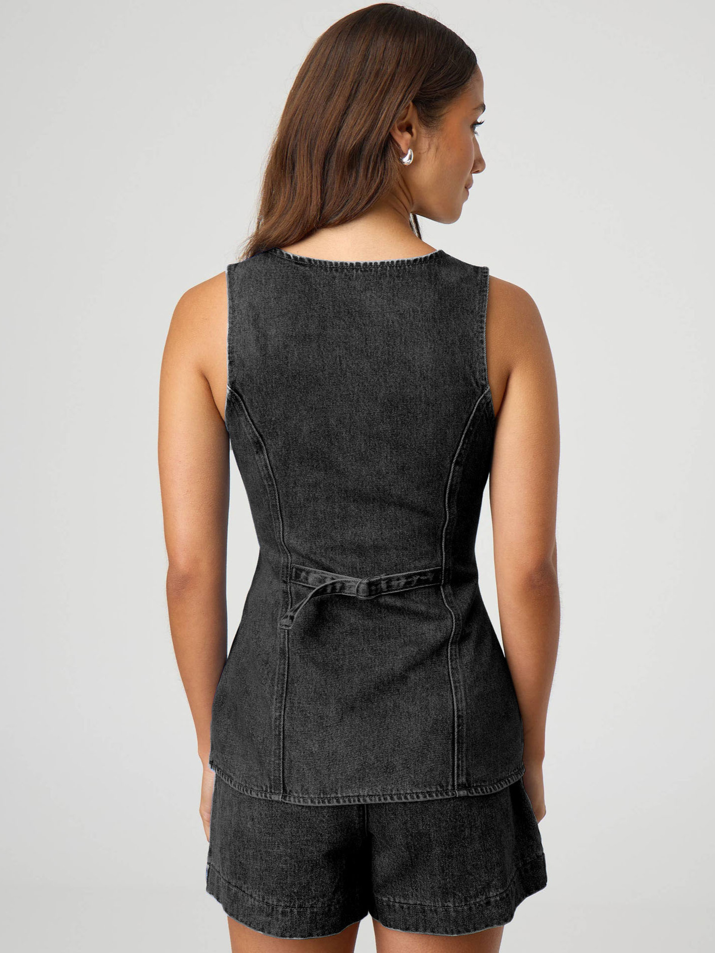 Picture of Vest New Amazon Independent Station European and American Fashion Sleeveless Tight Waist High Waist Loose Denim Shorts suit Women