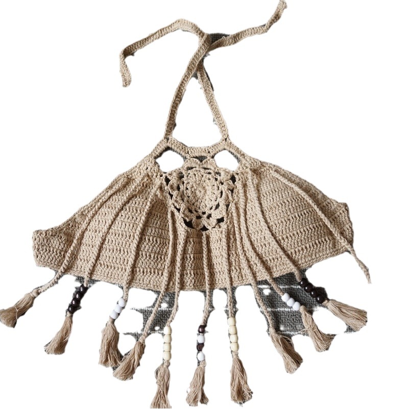 Hand Knitted Bikini Top Cross-Border Bikini Bohemian Style Sexy Tassel Halter Swimsuit Women's Clothes
