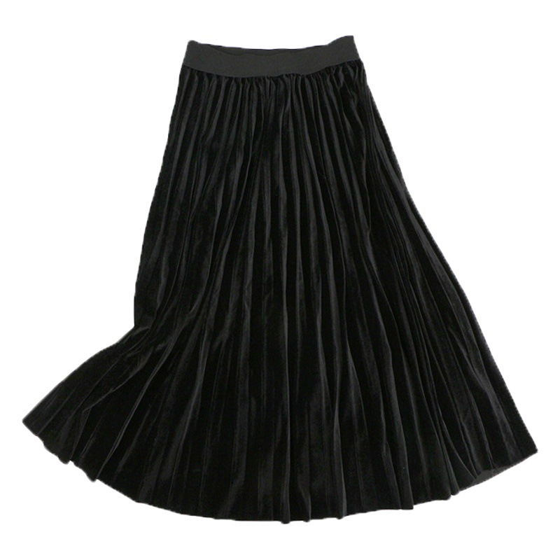Autumn New Solid Color Pleated Skirt Elegant Mid-length All-match Elasticity Waist Skirt chubby girl Loose plus size Dress
