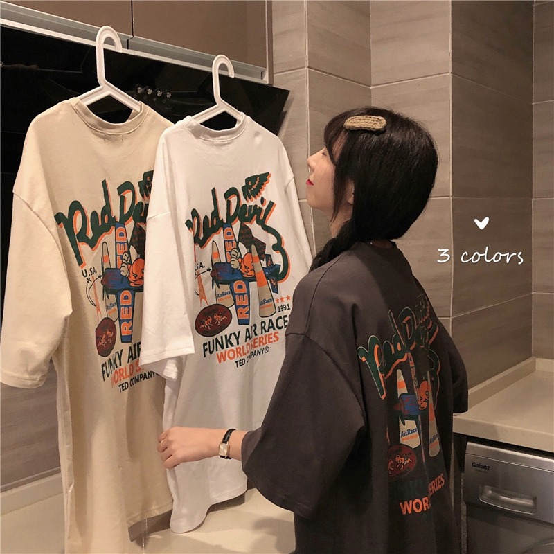 2025 New Printed Korean Style Loose Short-Sleeved T-Shirt for Women in Summer with Large Size Bottoming Spring Top Ins Trbottom