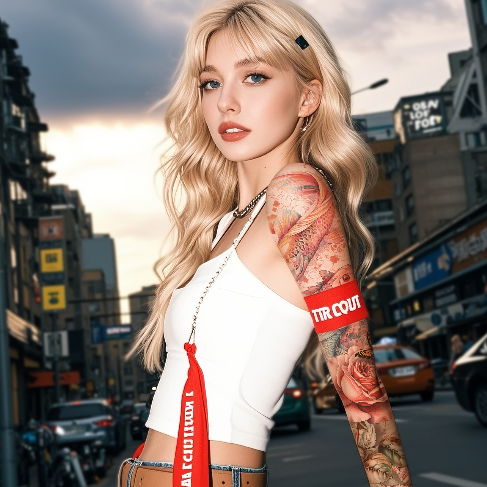 Picture of Full Arm Tattoo Sticker Cross-border New Waterproof Sweat Simulation Cross Buddha Black and White Colorful Personality Full Arm Temporary Tattoo