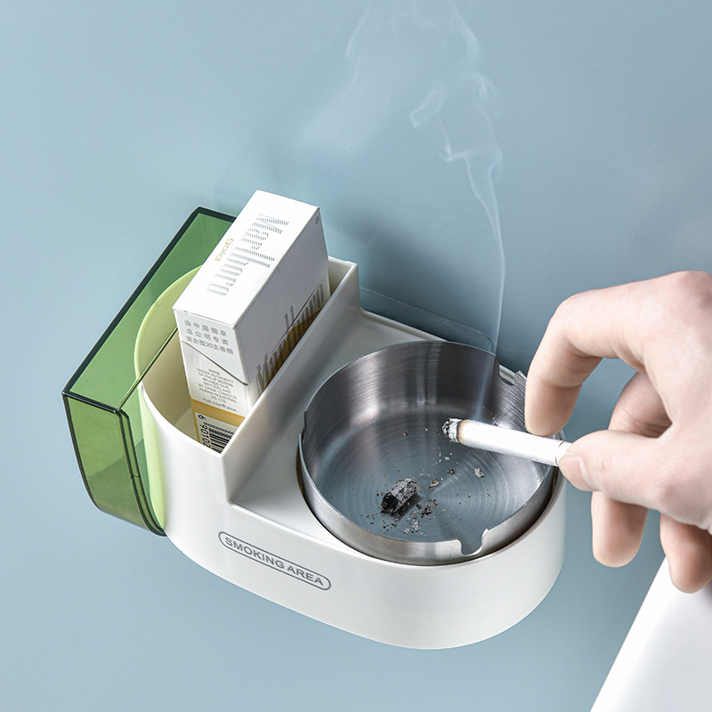 Picture of Ashtray Household Toilet Toilet Toilet Storage Box Creative Personality Trend Stainless Steel Non-perforated Wall Ashtray