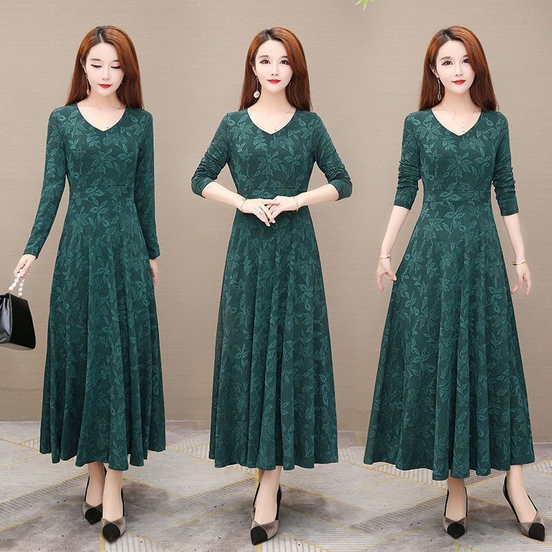 Autumn 2021 Middle-aged and Elderly Women's Dress Temperament Trendy Fashion Mother's Loose Slimming Long-sleeved Dress
