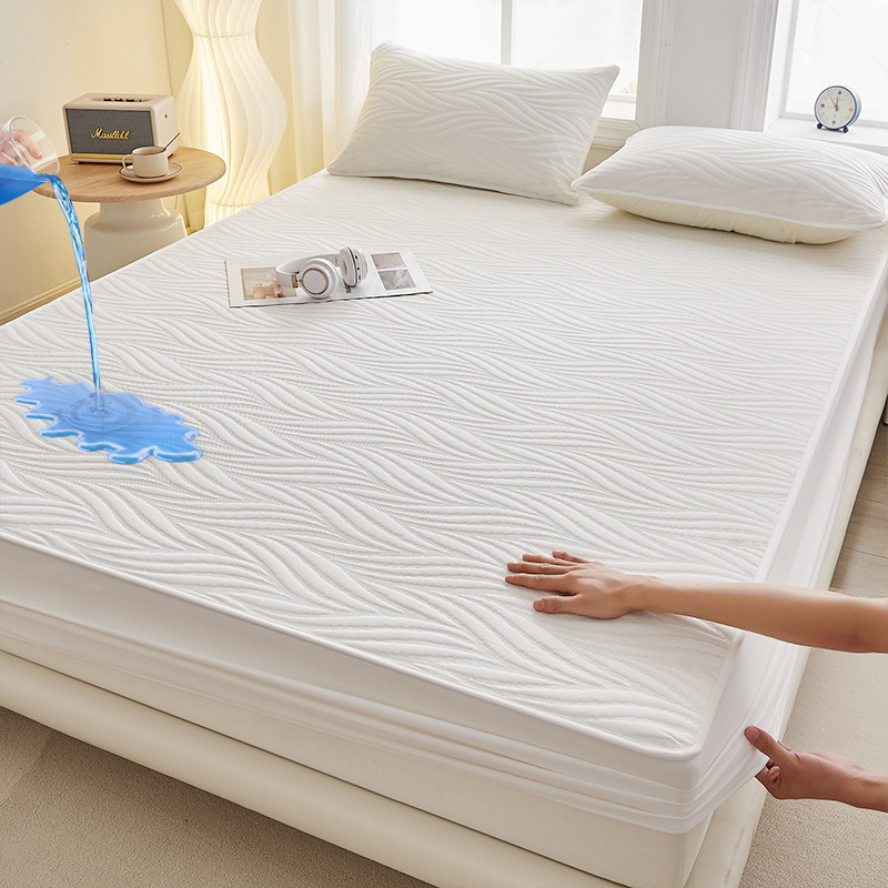 Picture of Class A water-washed cotton-padded waterproof bed hat Simmons mattress anti-slip urine-proof protective cover dust-proof bedspread three-piece set