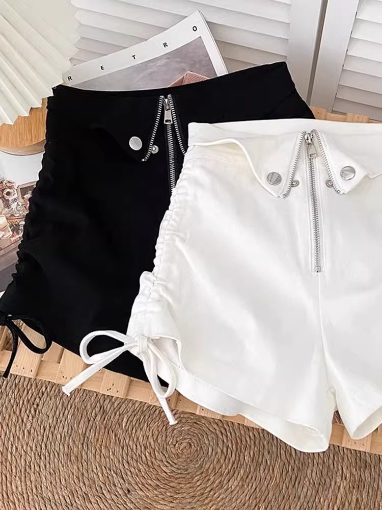 Shorts Women's 2024 Spring New Fashion Design Sense Zipper High Waist Slimming Pleated Drawstring Slimming A- line Pants