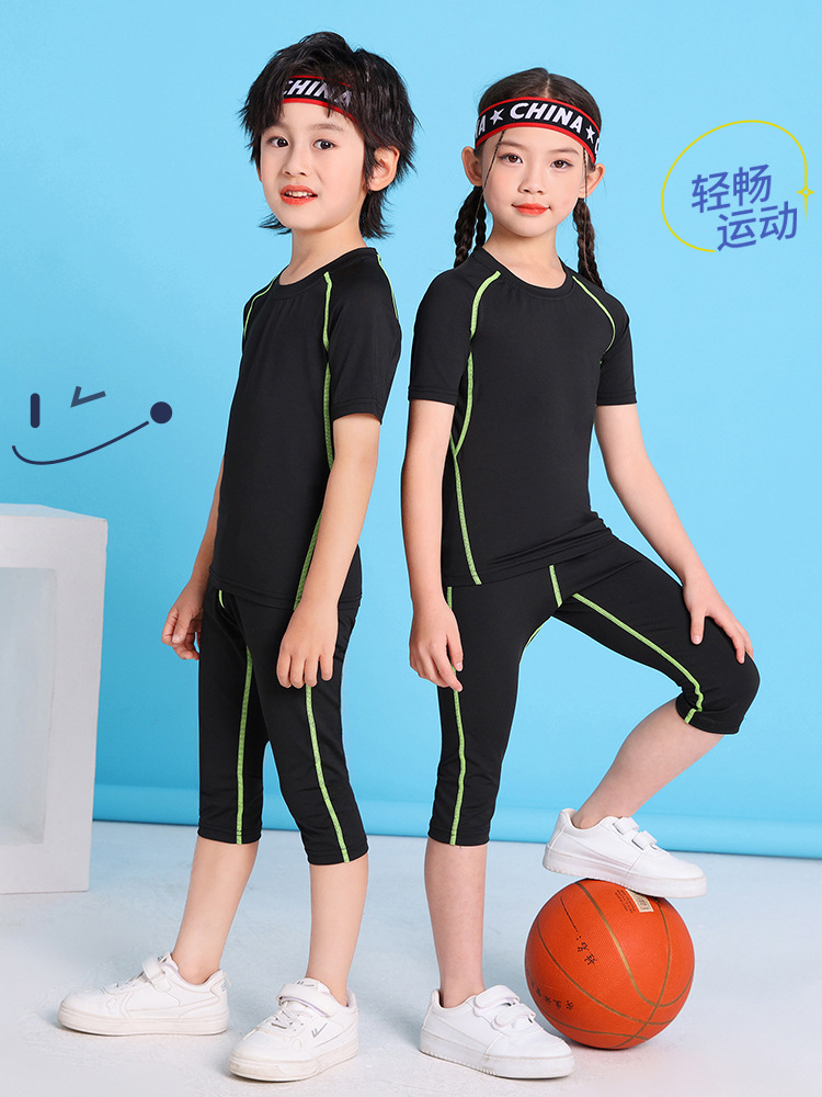 Children's Quick-Drying Training Clothes Custom Suit Bodysuit Running Sportswear Short-Sleeved Shorts Football Basketball Base