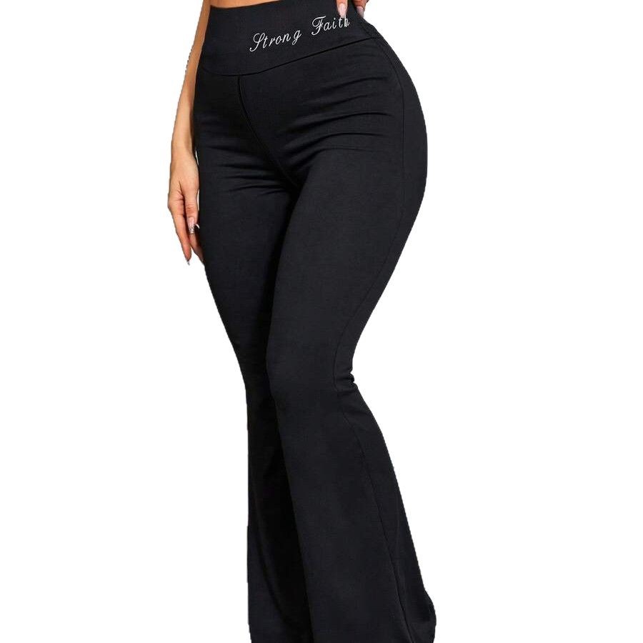European and American Spring and Autumn Slip Pants High Waist Belly Tucking Wide Leg Pants Hip Slimming Yoga Bell Pants Sports Fitness Women's Pants