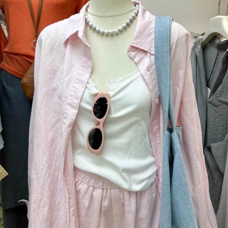 Casual Fashion Suit for Women Korean Style Lapel Loose Thin Pink Shirt High Waist Wide Leg Shorts Two-Piece Suit