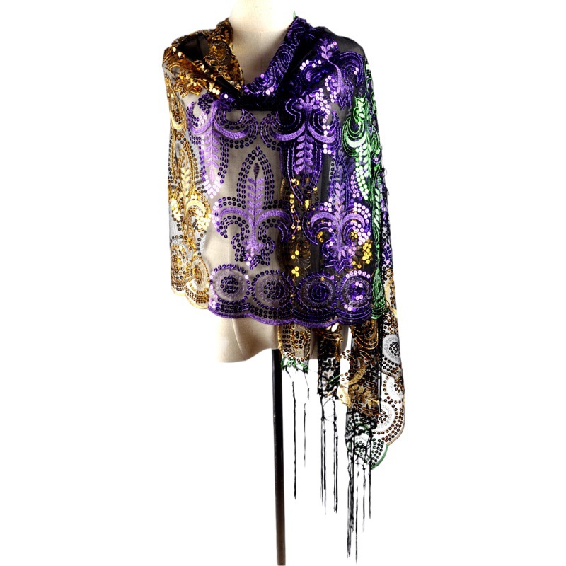 Three-color Christmas Carnival scarf embroidered sequined long scarf embroidered scarf sequined embroidered shawl wrap scarf