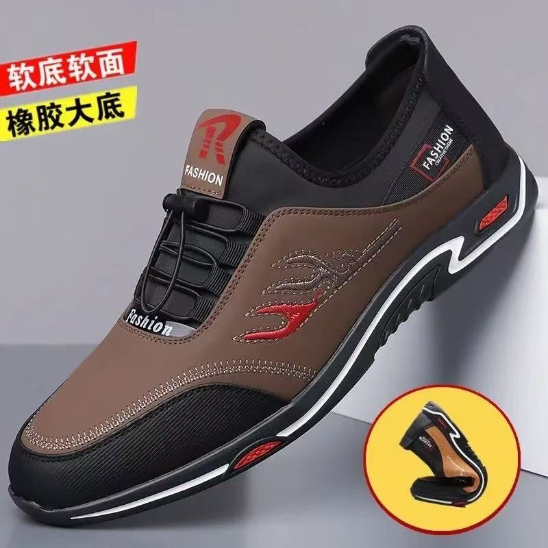 Foreign Trade Men's Shoes Fashionable Korean Style Casual Men's Leather Shoes Lightweight and Comfortable Simple Soft Bottom Leather Slip-on Lazy Shoes
