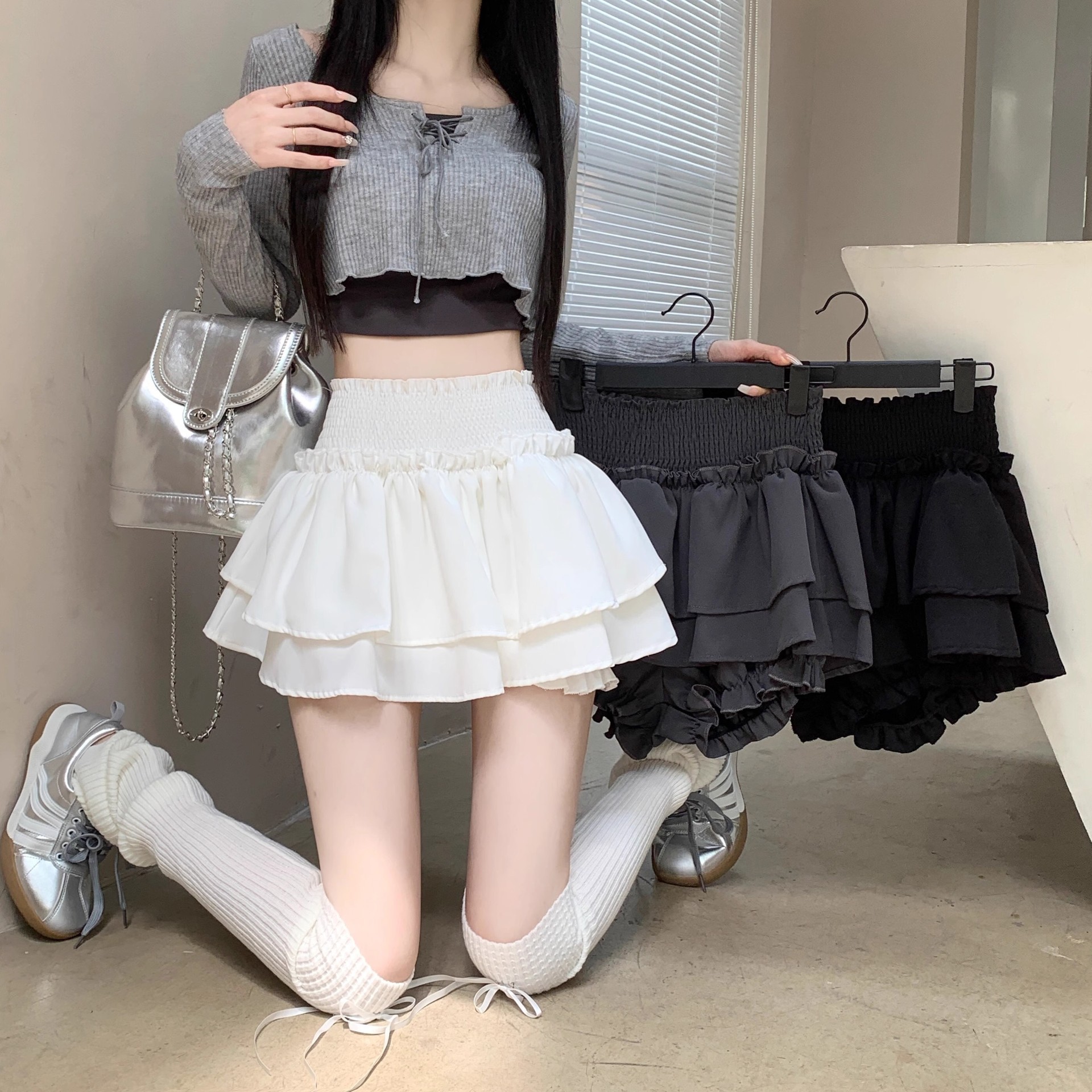 Bust Skirt Ballet Style Puff Cake Skirt Women's Spring Stretch Waist A- Line Bud Short Skirt Design Pleated Skirt