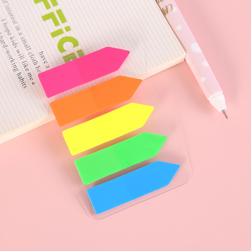 Picture of Fluorescent PET waterproof note sticker student pagination color transparent sticky note Arrow label indicator index sticker