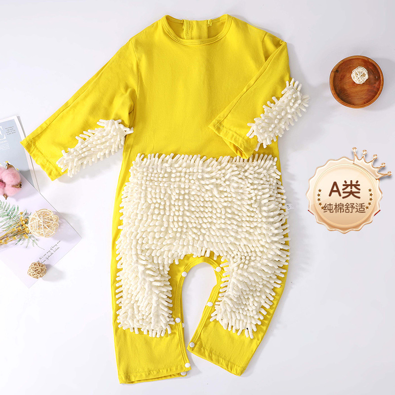 Picture of Summer thin short-sleeved conjoined baby mop man climbing suit baby jumpsuit climbing suit cleaning floor anti-dirty even