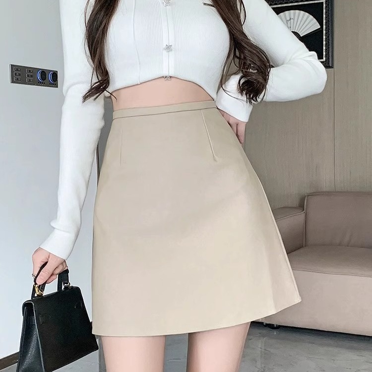 Autumn and winter New High waist A- line slimming high waist skirt PU leather skirt fashion short skirt outer wear simple all-match skirt