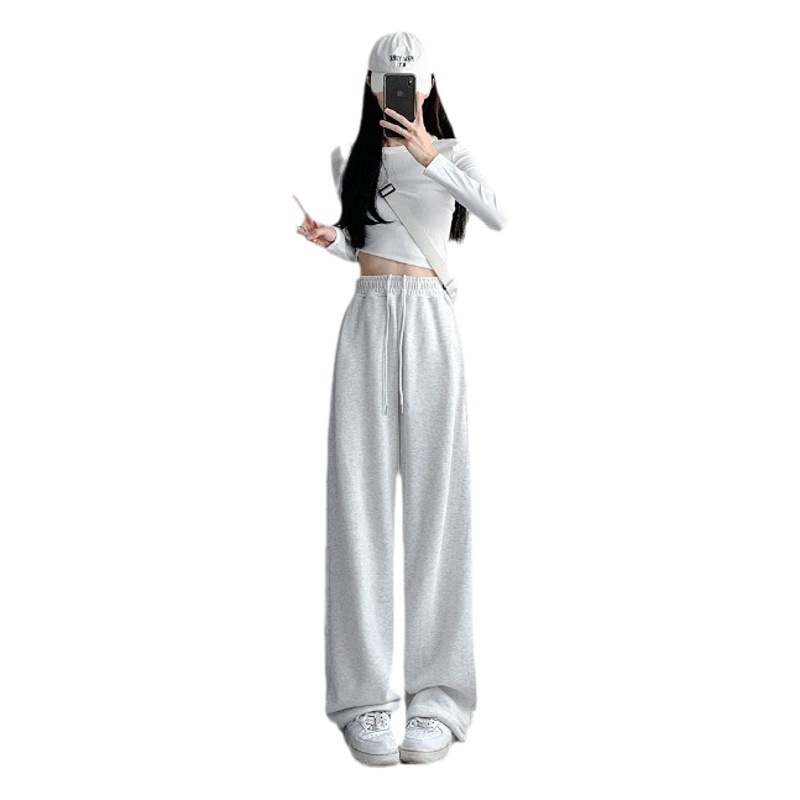 White and Grey Sports Pants Women's Draped 2024 Summer New Loose Slimming Wide-Leg Casual Foot Sweatpants