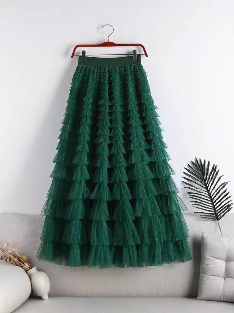 Mesh Stitching Cake Skirt 2025 Spring, Summer, Autumn and Winter New Mid-length Skirt A- line Long Skirt Tulled Veil Skirt