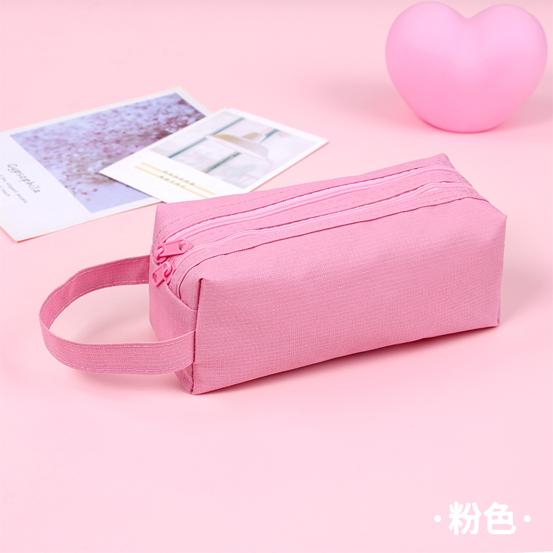 Picture of Portable Stationery Bag Double-layer Oxford Cloth Double-pull Pencil Bag Simple Large Capacity Primary and Secondary School Students Portable Zipper Pencil Bag