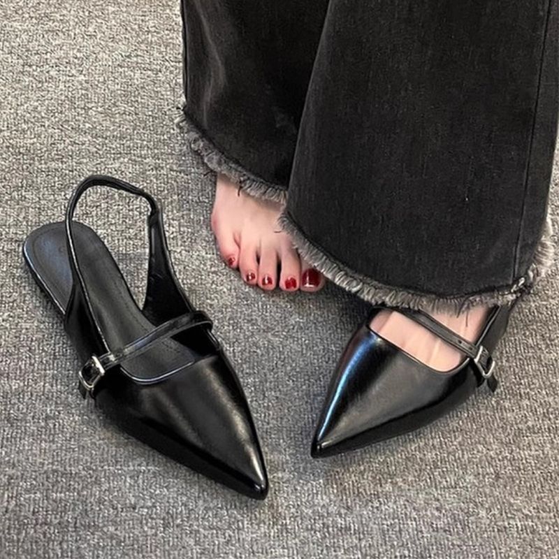 Flat-Soled Versatile Baotou Sandals Women's Shoes 2024 New Mary Jane with Skirt Pointed Toe Elegant Niche Shoes