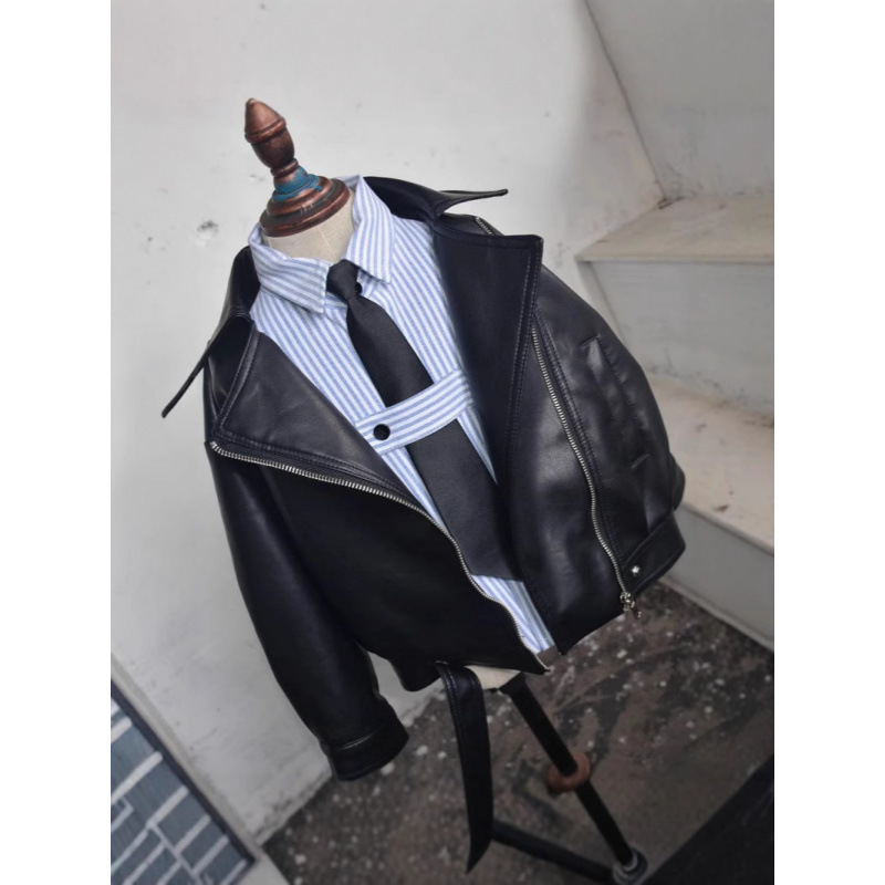 Picture of Boys' Leather Jacket 2024 Autumn Children's Korean Loose Top Long-sleeved Motorcycle Jacket Leather Fashionable Cool and Handsome