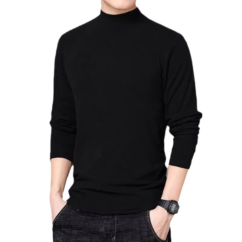 Picture of Fleece Base Shirt Half-high Collar Long-sleeved T-shirt for Autumn and Winter Men's Solid Color fleece-lined Warm Inner Double-sided Fleece Mid-collar Autumn Clothes