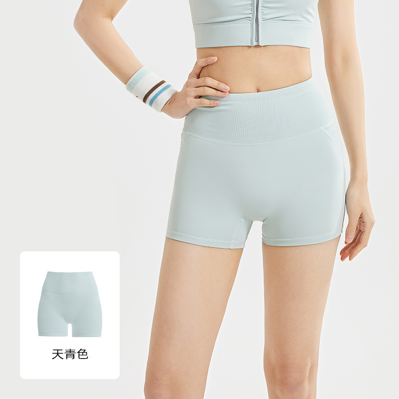 Picture of Juyitang Striped High-Waisted Yoga Shorts for Women, Breathable, Tummy Control, Seamless, Butt-Lifting, Fitness Running Sports Shorts for Summer