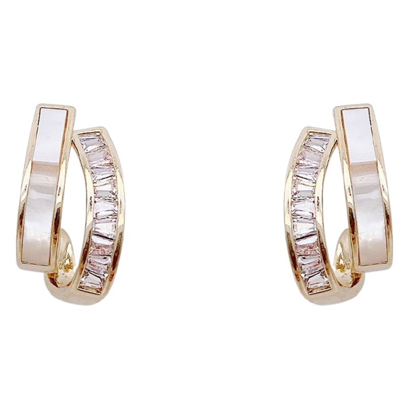 Light Luxury Pearl Double-Layer Earring Combination Silver Needle High-End Diamond Ear Clip Niche Earrings Elegant Women's Simple Earrings