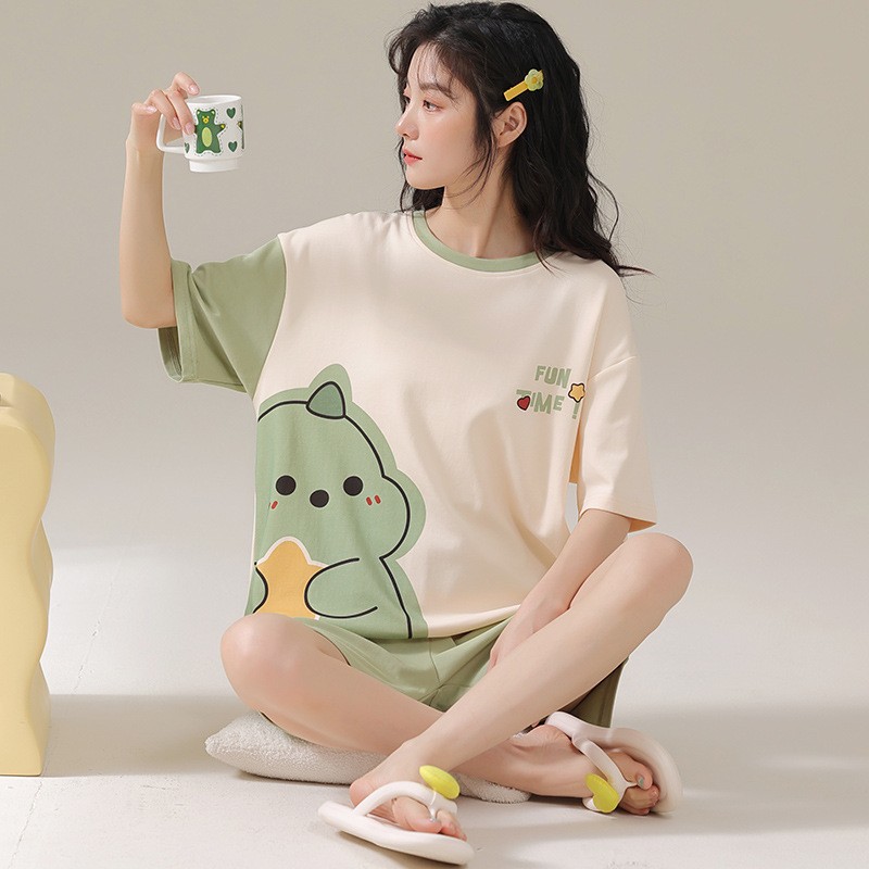 Summer Women's Pajamas Women's Summer Cotton Short-sleeved Shorts suit New Cartoon Cute Thin Home Clothes