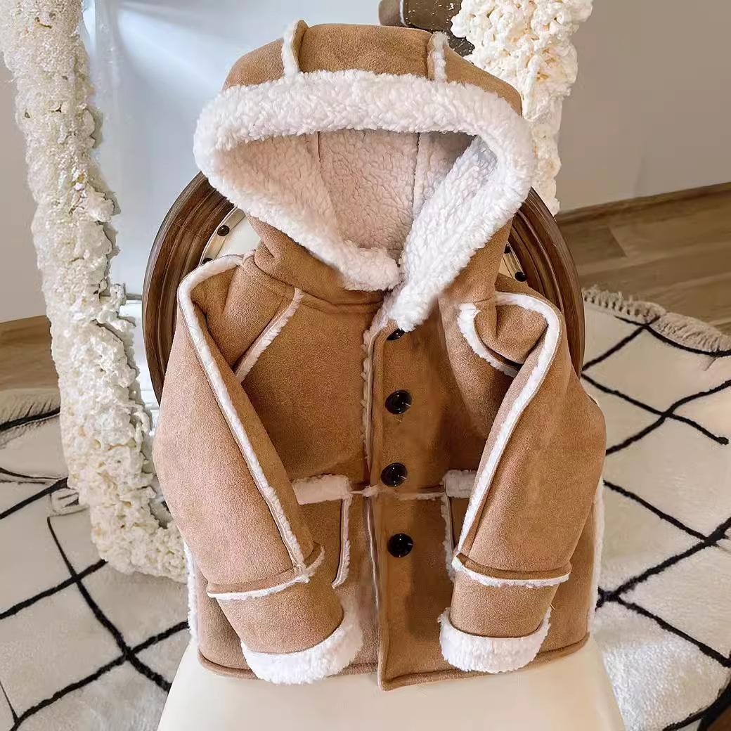 Picture of Korean Style Boys and Girls Baby Winter New Jacket Retro Fashionable Suede Thickened Lamb Wool Thick Warm Jacket