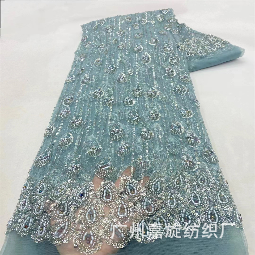 Heavy Beaded Antique Embroidery Soft Thin Mesh Lace Retro Fishtail Dress Stage Performance Clothing Fabric Jx4258