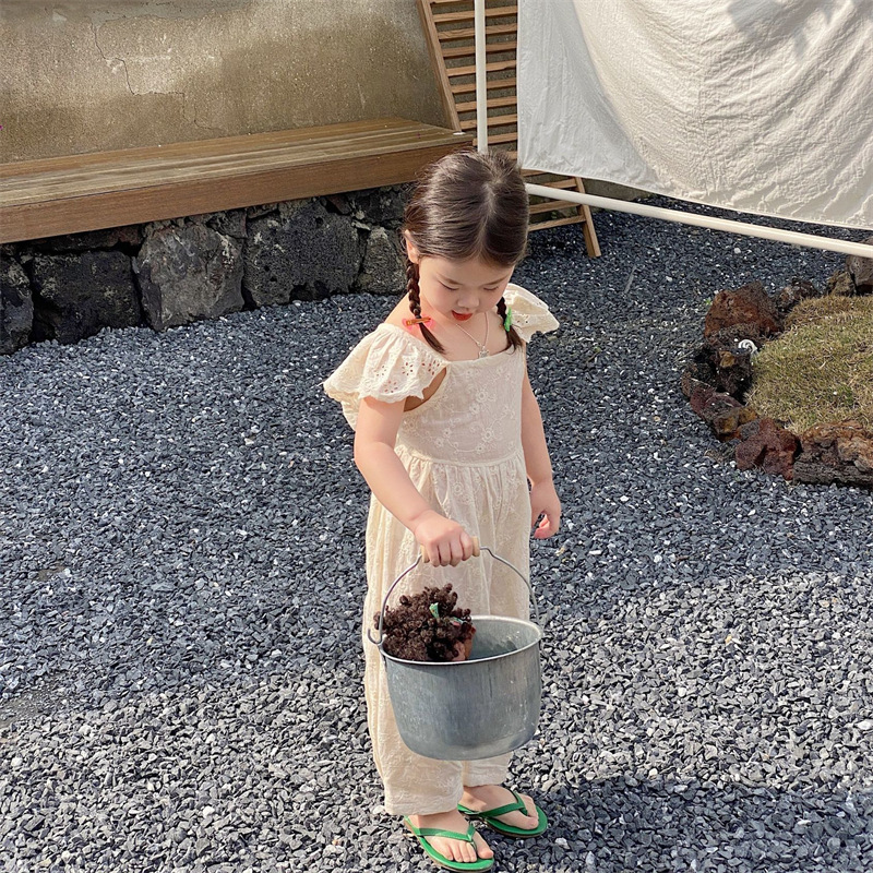 Girls' Summer Korean Children's Wear Jumpsuit Children's Mori Style Cotton Embroidered Jumpsuit ins Strap Jumpsuit