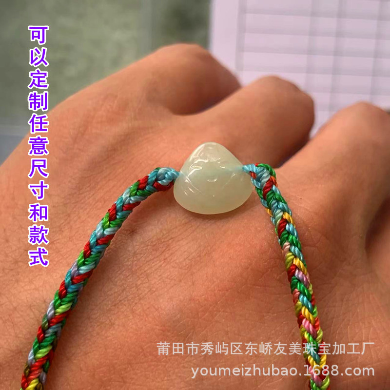 Natural A Goods Hetian Jade Qinghai Material Zongzi Naked Stone Finished Silver Inlaid K Gold Accessories Live Dragon Boat Festival Bracelet Bracelet