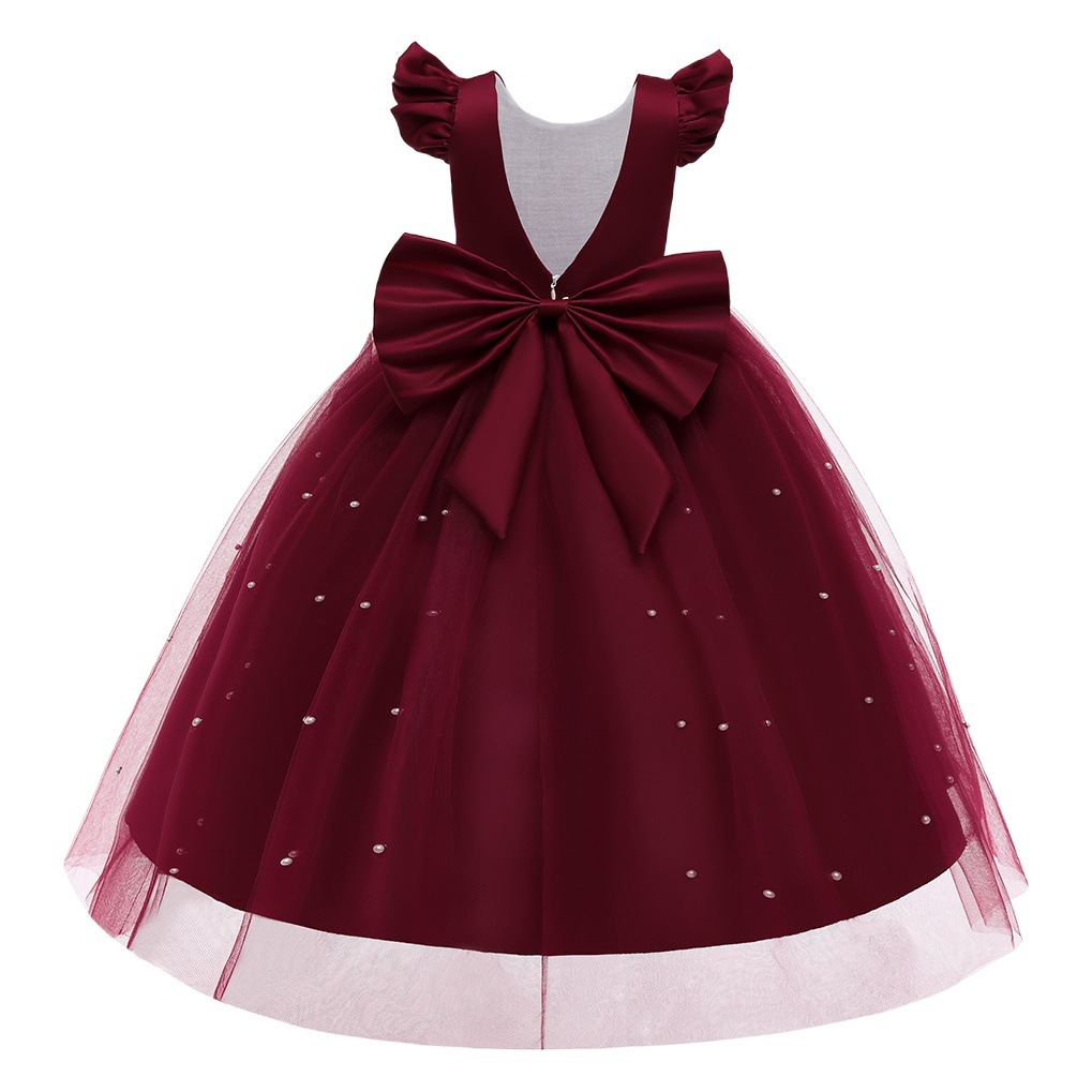 Picture of European and American Children's Dress Flower Girl Princess Dress Girl's Bow Long Dress Piano Performance Dress Poncho Wedding Dress Dress