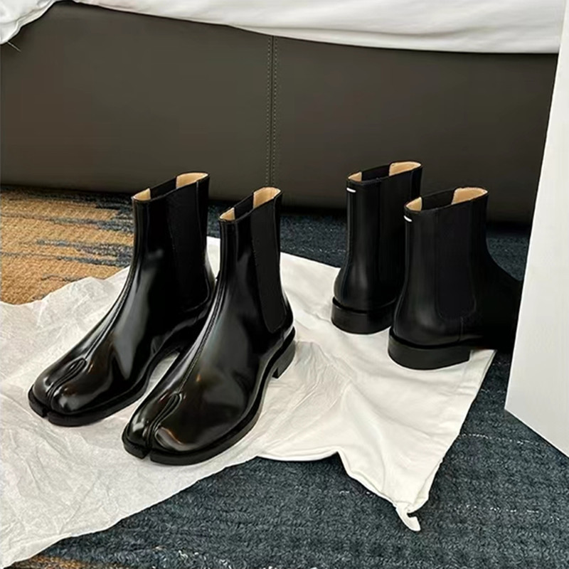 Grape mom's same autumn and winter British style horseshoe shoes short boots mid-calf stretch personality design Chelsea boots Women's genuine leather