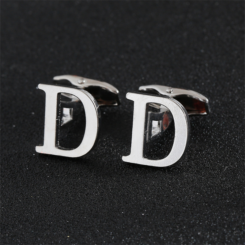 Picture of Cross-Border Specially Designed for Silver 26 English Letters Glossy Men's Cufflinks Manufacturer Wholesale Personalized French Shirt Cufflinks